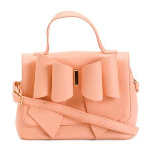 LIKE DREAMS Bow Front Flap Shoulder Bag Satchel Coral New